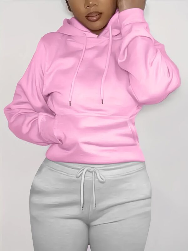 Solid Kangaroo Pocket Hoodie Without Pants - Image 8