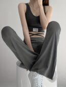Solid Black High Waist Flare Leggings with Open Navel Criss Cross Straps