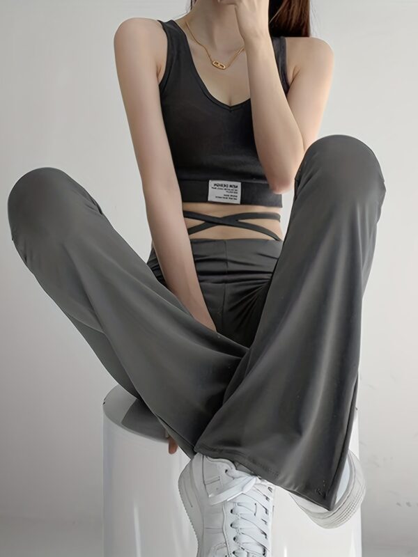 Solid Black High Waist Flare Leggings with Open Navel Criss Cross Straps - Image 8