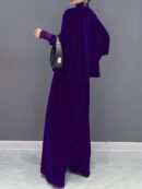 2 Pcs Velvet Solid Color Long Sleeve Open Front Top