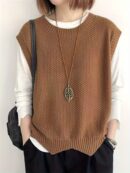 Solid Crew Neck Knitted Vest