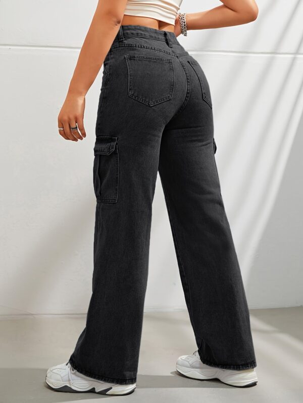 Women's Casual Wide Leg Denim Cargo Pants - Image 3
