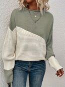 Stylish Color Block Crew Neck Sweater - Pullovers for Women - Soft, Elegant, and Cozy Drop Shoulder Long Sleeve Sweater for Fall and Winter Seasons