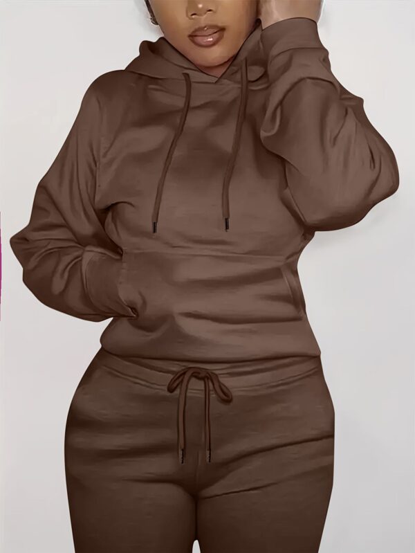 Solid Kangaroo Pocket Hoodie Without Pants - Image 5