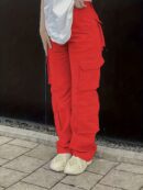 Vintage High Waist Denim Cargo Pants for Women | Breathable & Comfort-Fit with Pockets | Casual Chic, Machine-Washable Jeans
