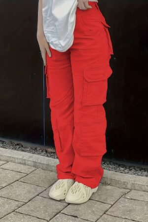 Vintage High Waist Denim Cargo Pants for Women | Breathable & Comfort-Fit with Pockets | Casual Chic, Machine-Washable Jeans