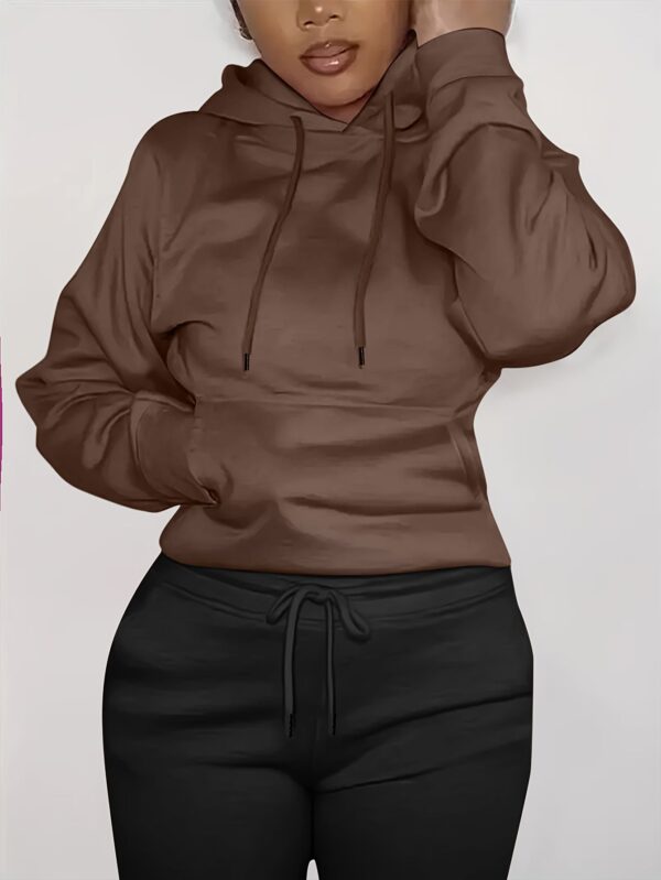 Solid Kangaroo Pocket Hoodie Without Pants - Image 11