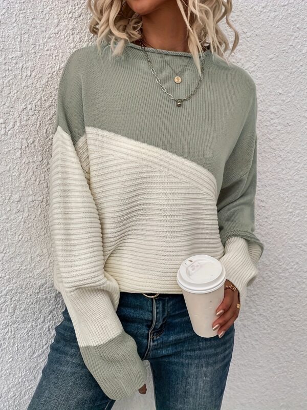 Stylish Color Block Crew Neck Sweater - Image 3