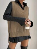 Plus Size Women's Solid V Neck Casual Sweater Vest