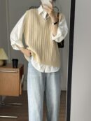 Solid V Neck Cable Knit Vest