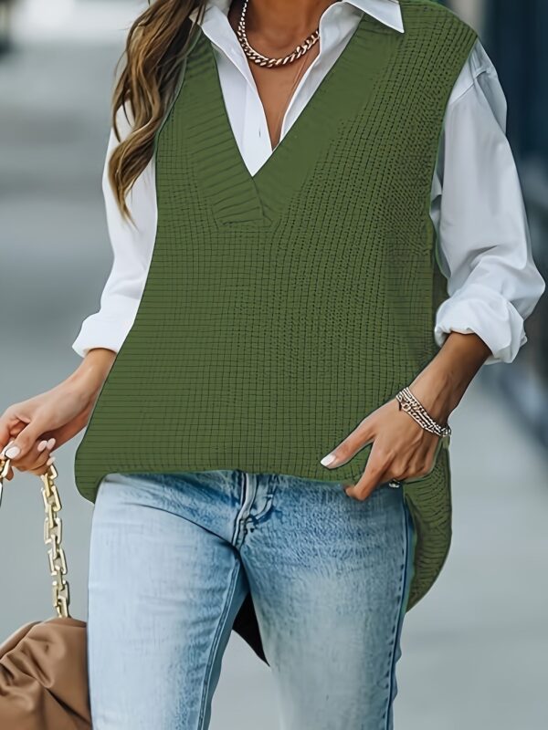 Cozy Plus Size Solid Knit V Neck Sleeveless Sweater Vest - Image 10