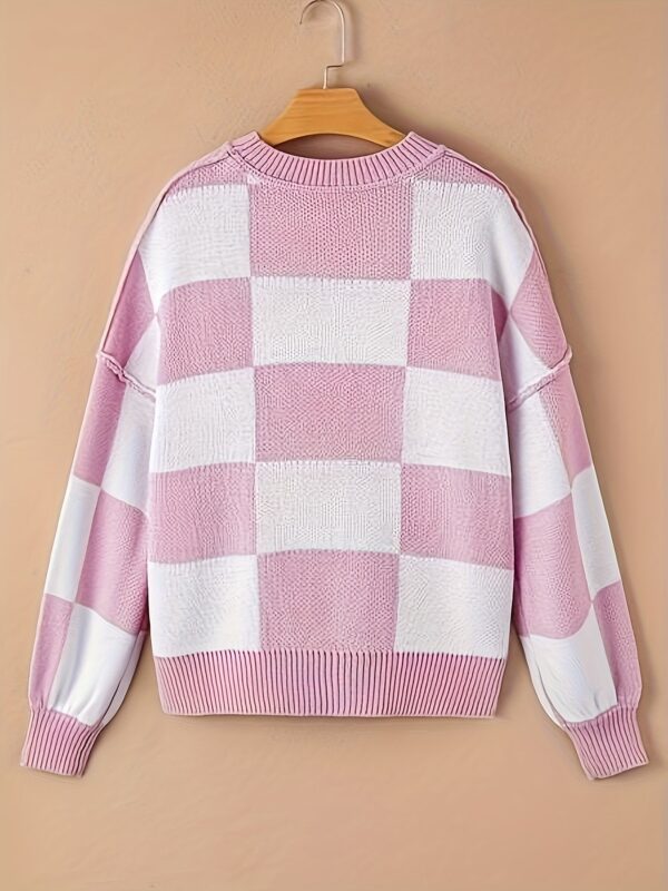 Cozy Plaid Crew Neck Sweater - Image 5