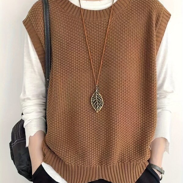 Solid Crew Neck Knitted Vest - Image 19