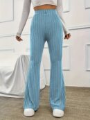 Elegant Ribbed Polyester Long Pants
