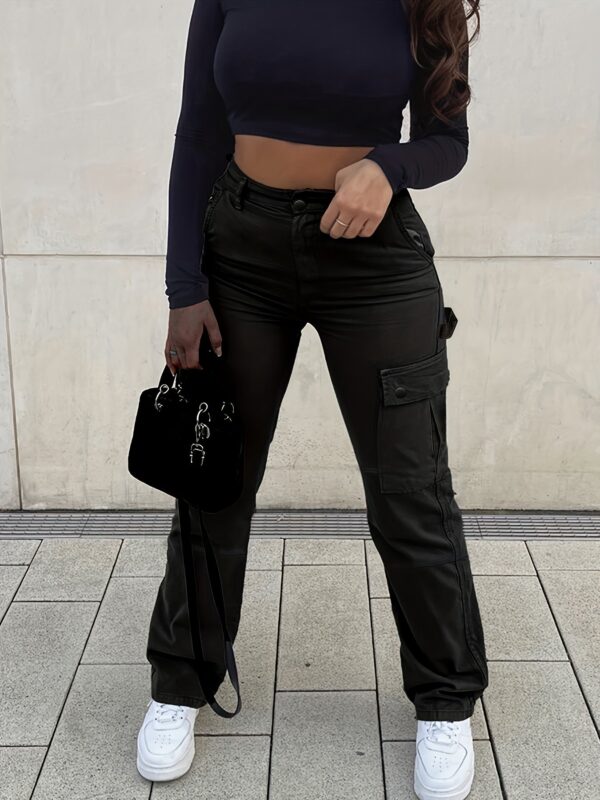 High-Waisted Stretchy Women's Retro Cargo Denim Pants - Image 8