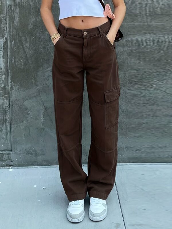 Wide Leg One Side Square Pocket Cargo Pants - Image 2