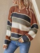 1pc Acrylic Elegant Women's Color Block Striped Pullover Sweater