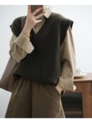 Solid V Neck Knitted Vest