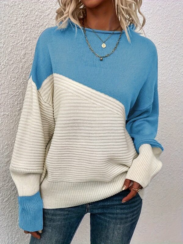 Stylish Color Block Crew Neck Sweater - Image 10