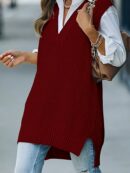 Cozy Plus Size Solid Knit V Neck Sleeveless Sweater Vest