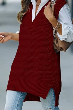 Cozy Plus Size Solid Knit V Neck Sleeveless Sweater Vest