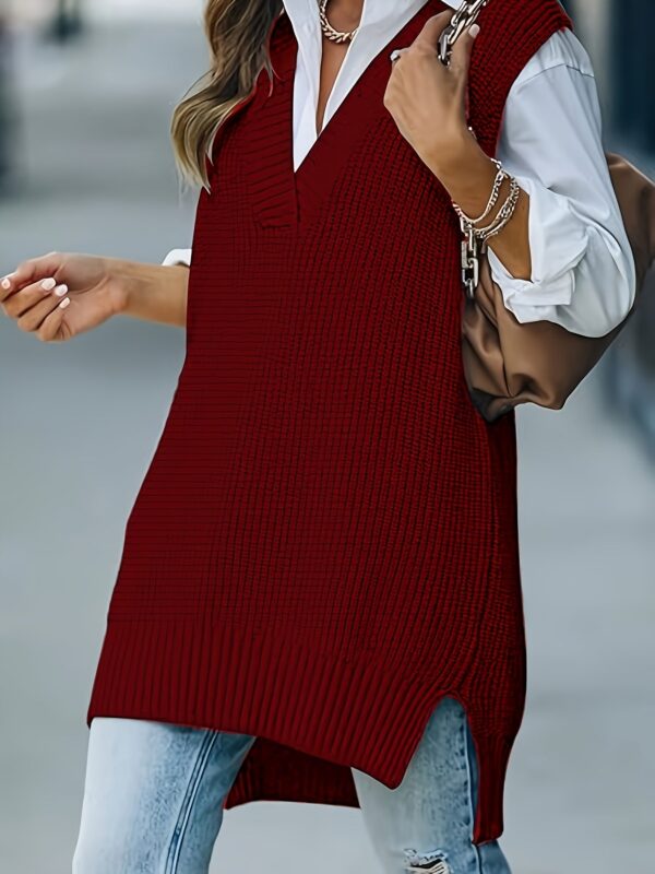 Cozy Plus Size Solid Knit V Neck Sleeveless Sweater Vest