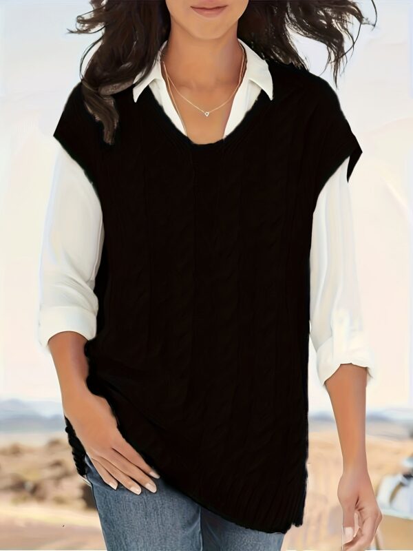 Women's All-Season Rib-Knit V-Neck Vest - Image 2
