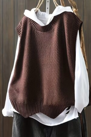 Solid Crew Neck Knitted Vest
