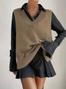 Plus Size Women's Solid V Neck Casual Sweater Vest