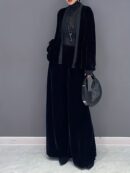 2 Pcs Velvet Solid Color Long Sleeve Open Front Top