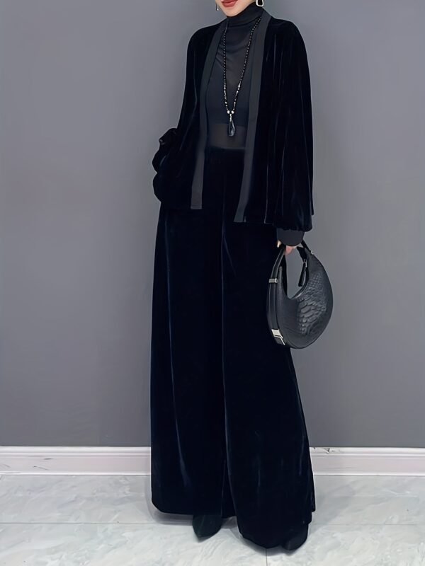 2 Pcs Velvet Solid Color Long Sleeve Open Front Top - Image 10