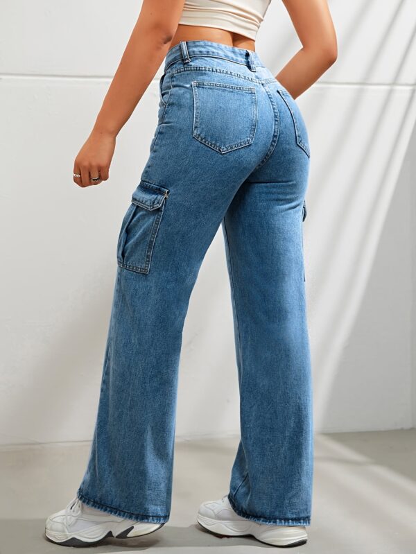 Women's Casual Wide Leg Denim Cargo Pants - Image 4