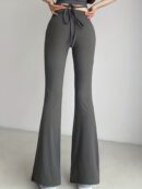 Solid Black High Waist Flare Leggings with Open Navel Criss Cross Straps