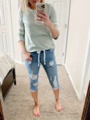 Mid-Calf Beach Distressed Denim Capri Pants