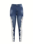 Vibrant Hollow Out Lace Contrast Jeans