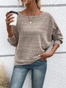Solid Crew Neck Pullover Sweater, Casual Batwing Sleeve Loose Sweater, Women's Clothing