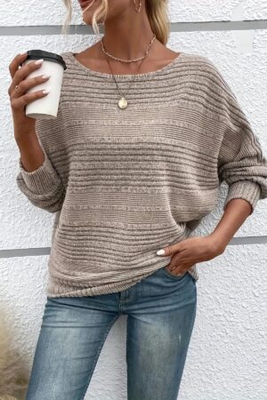 Solid Crew Neck Pullover Sweater, Casual Batwing Sleeve Loose Sweater, Women's Clothing