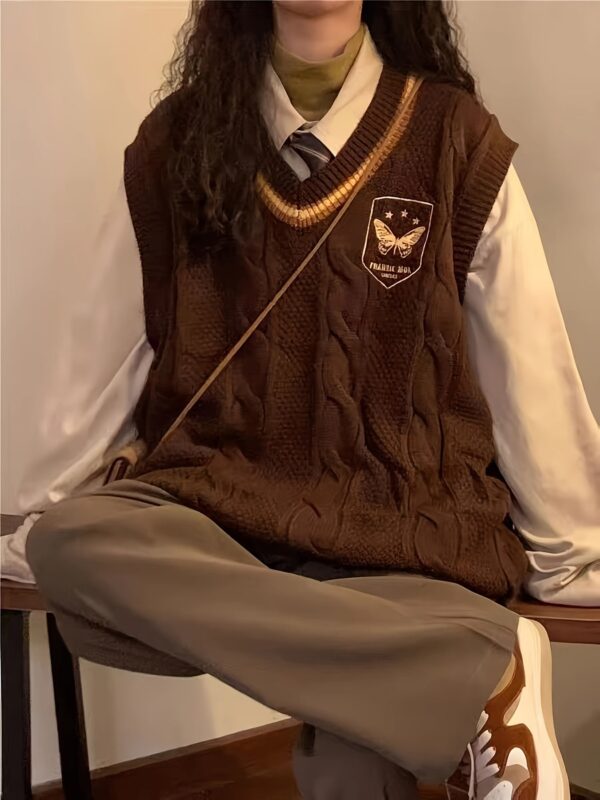 Vibrant Butterfly Pattern Cable Knit V Neck Vest