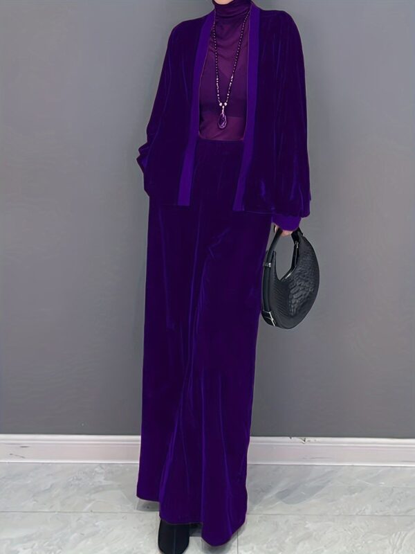 2 Pcs Velvet Solid Color Long Sleeve Open Front Top - Image 9