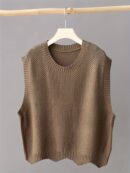 Solid Crew Neck Knitted Vest