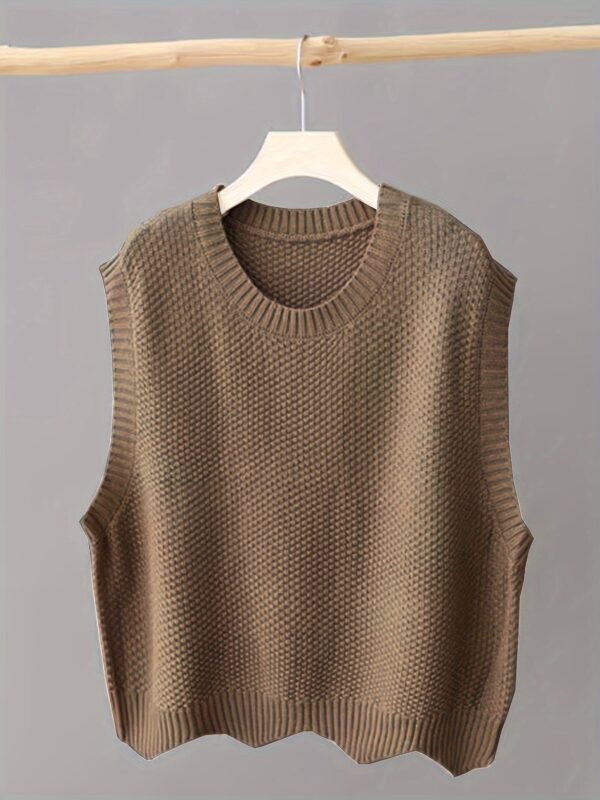 Solid Crew Neck Knitted Vest - Image 4