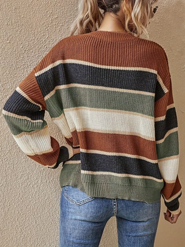1pc Acrylic Elegant Women's Color Block Striped Pullover Sweater - Image 2