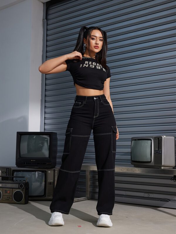 Y2K Kpop Cargo Pants for Women - Fashionable Flap Pockets, Comfortable Loose Fit, Durable Non-Stretch Denim, Straight Jeans Style - A Trendy Wardrobe Essential