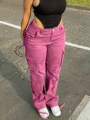 Girl's Wide Legs Baggy Cargo Pants with 2 Flap Pockets