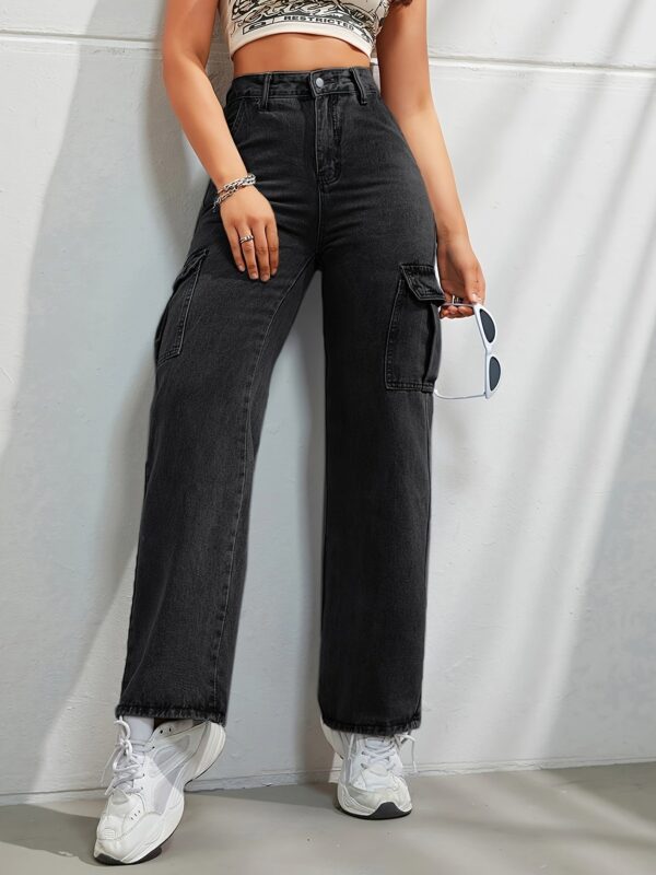 Women's Casual Wide Leg Denim Cargo Pants - Image 5