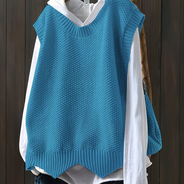 Solid Crew Neck Knitted Vest - Image 18