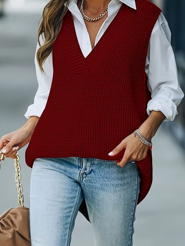 Cozy Plus Size Solid Knit V Neck Sleeveless Sweater Vest - Image 9
