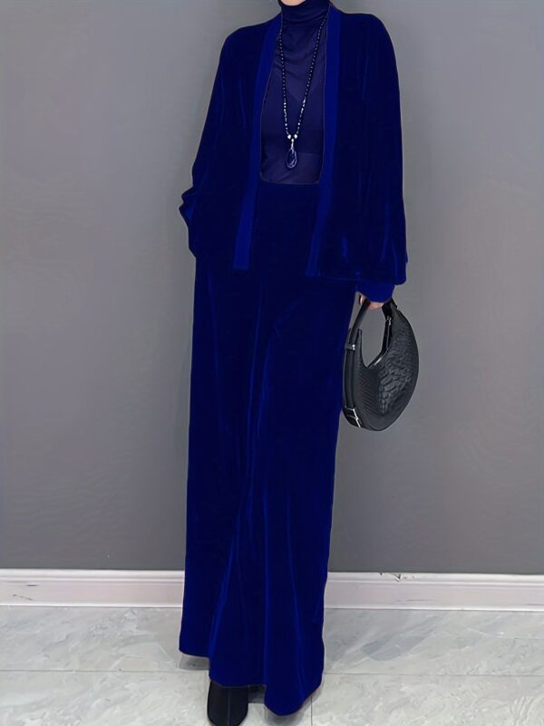 2 Pcs Velvet Solid Color Long Sleeve Open Front Top - Image 7