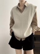 Solid V Neck Knitted Vest