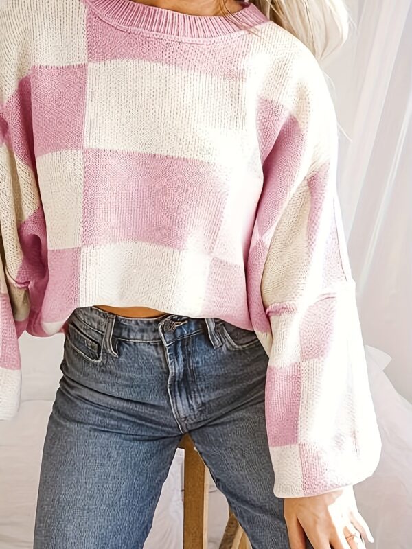 Cozy Plaid Crew Neck Sweater - Image 9